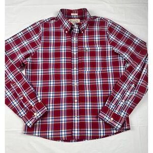 Abercrombie & Fitch Muscle Fit Plaid Button Down Shirt Mens Large Red Cotton